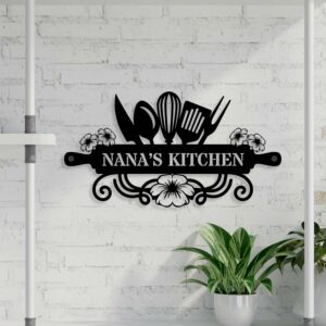 Metal Kitchen Name Sign, Personalized Kitchen Metal Sign, Nana’s Kitchen Art Wall Decor, Dining Room Signs